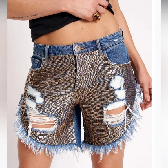 One Teaspoon Gold Mine Frankies Long Length Denim Shorts